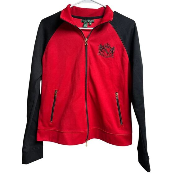 Lauren Active Ralph Lauren Red Black Track Jacket Medium - Picture 1 of 11